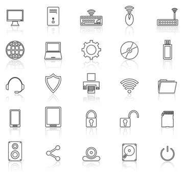 Computer line icons with reflect on white 스톡 일러스트
