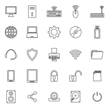 Computer line icons on white background Illustrazione stock