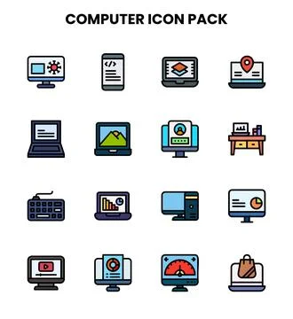 Computer Lineal Color Graphics Icons Pack Illustrazione stock