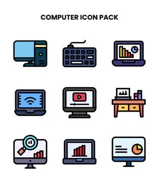 Computer Lineal Color Vector Icons Pack 스톡 일러스트