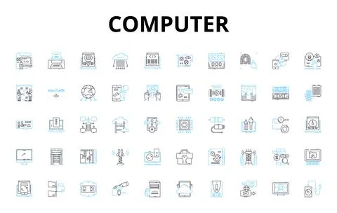 Computer linear icons set. Keyboard, Screen, Mouse, Software, Hardware Stockillustratie