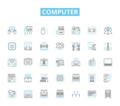 Computer linear icons set. Keyboard, Screen, Mouse, Software, Hardware 库存插图