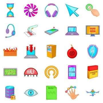 Computer literacy icons set, cartoon style Illustrazione stock
