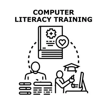 Computer literacy training developing digital education skills Stock-Illustration