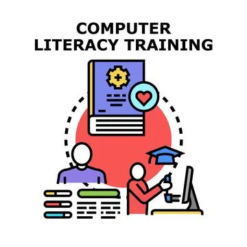 Computer literacy training developing digital education skills Stock Illustration