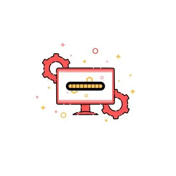 Computer loading screen icon with gear symbols stroke and fill Иллюстрация