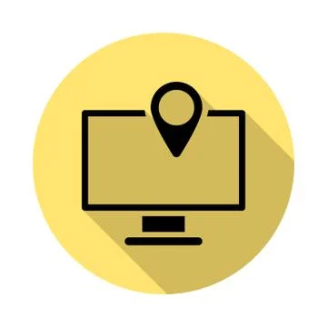 Computer, location simple vector icon in long shadow style Stock Illustration