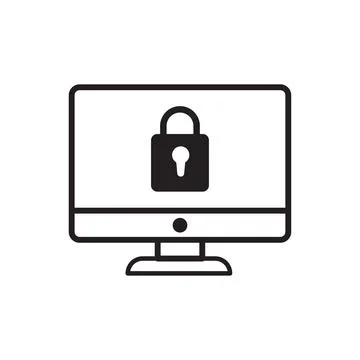 Computer with lock icon line design template Stock Photos