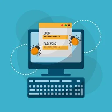 Computer login and password bug attack Stockillustratie
