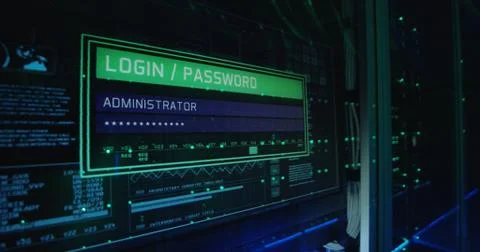 Computer login screen in a modern data center Foto stock