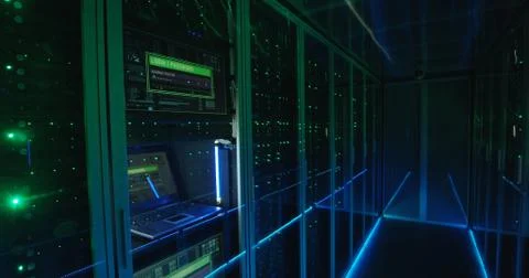 Computer login screen in a modern data center 스톡 사진