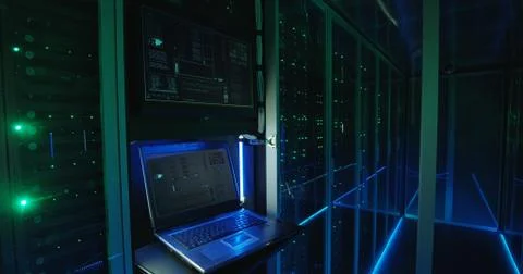 Computer login screen in a modern data center Foto stock