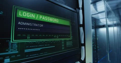 Computer login screen in a modern data center 写真素材