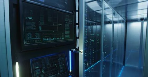 Computer login screen in a modern data center 写真素材