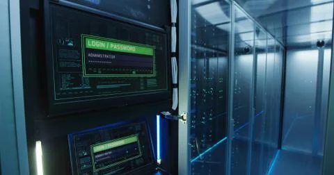 Computer login screen in a modern data center Foto stock