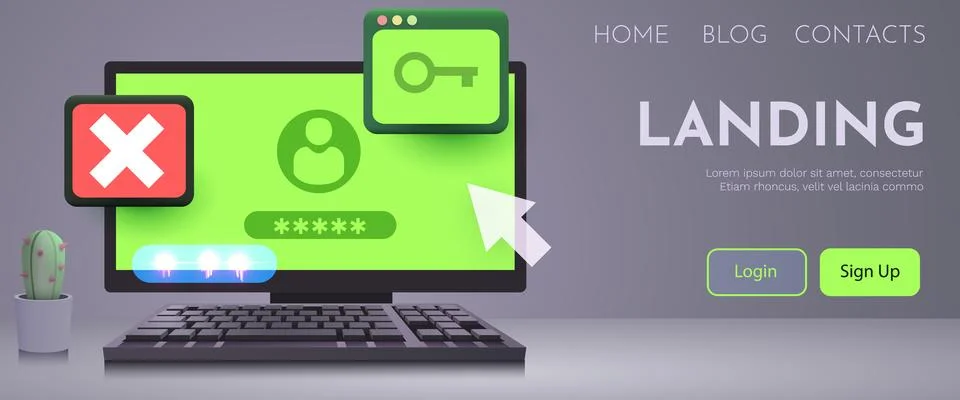 Computer with login window on the screen. Network security and privacy. Private Stock Illustration