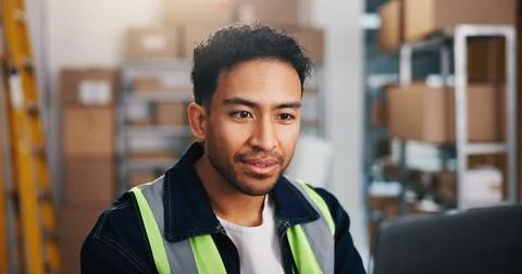 Computer, logistics and shipping with man in office for delivery schedule o.. Stock Photos