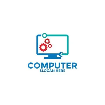 Computer logo template. Computer repair logo , Software development vector .. Stock Illustration