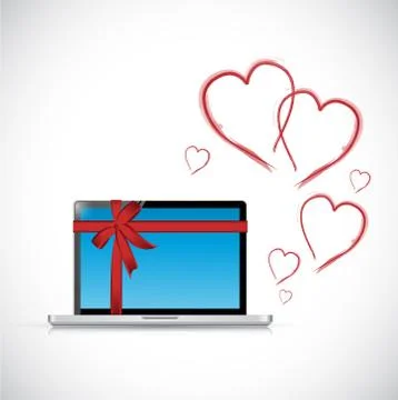 Computer love gift with hearts and ribbons. Stock-Illustration