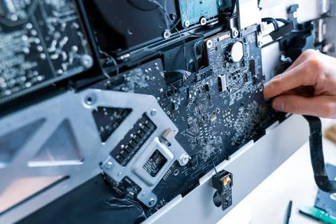 Computer macro technician engineer service. Electronic hardware repair. Techn 스톡 사진