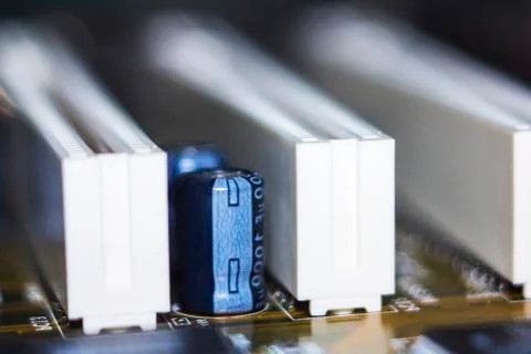 Computer in macro. Various details of computer components in closeup. Foto stock