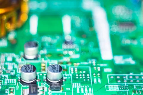 Computer in macro. Various details of computer components in closeup. Stock Photos