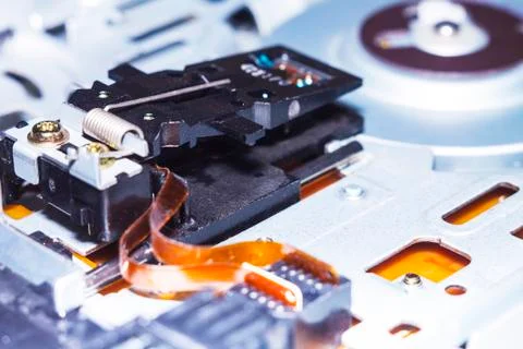 Computer in macro. Various details of computer components in closeup. Stock Photos