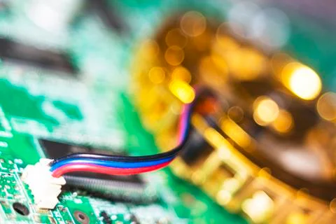 Computer in macro. Various details of computer components in closeup. Stock Photos