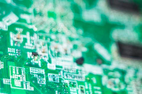 Computer in macro. Various details of computer components in closeup. Stock Photos