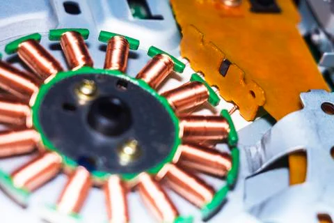 Computer in macro. Various details of computer components in closeup. Stock Photos