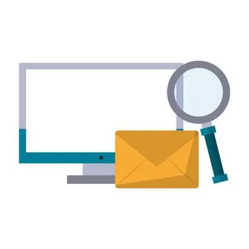 Computer with magnifying glass and envelope Illustrazione stock