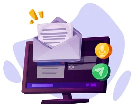 Computer with mail element icon cartoon vector Stock Illustration