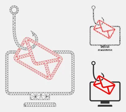Computer Mail Fishing Vector Mesh Wire Frame Model and Triangle Mosaic Icon Stock Illustration