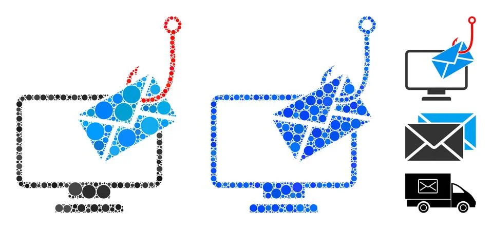 Computer Mail Phishing Composition Icon of Round Dots Stock Illustration
