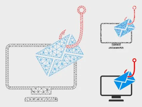 Computer Mail Phishing Vector Mesh Carcass Model and Triangle Mosaic Icon Stock Illustration