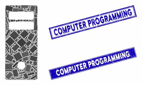 Computer Mainframe Mosaic and Grunge Rectangle Seals Illustrazione stock