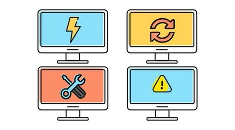 Computer maintenance and PC performance monitor vector icons set Stockillustratie