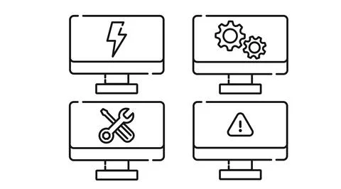 Computer maintenance and PC performance set Stock Illustration