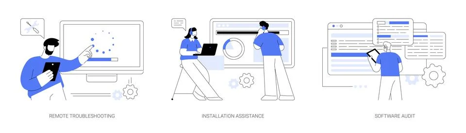 Computer maintenance and support abstract concept vector illustrations. Stock Illustration
