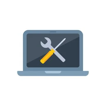 Computer maintenance concept with crossed screwdriver and wrench on laptop Stock Illustration