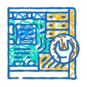 Computer maintenance repair icon doodle illustration Stock Illustration