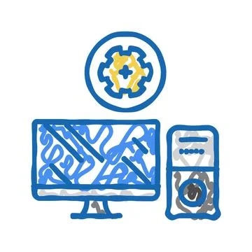 Computer maintenance repair icon doodle illustration Illustrazione stock