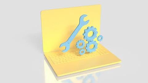 Computer Maintenance Technical Support and System Repair Concept 3d render. Illustrazione stock