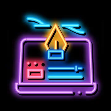Computer maker movie settings neon glow icon illustration Ilustración de archivo