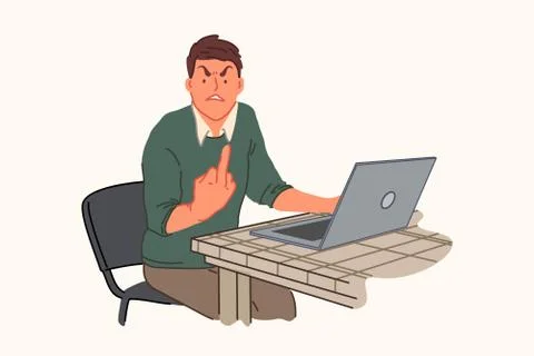 Computer malfunction, work problem, irritability, anger concept Stock Illustration