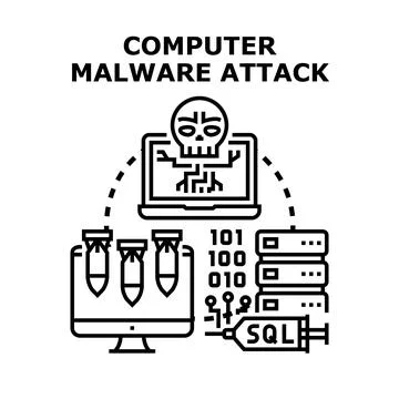 Computer malware attack cyber security concept 库存插图