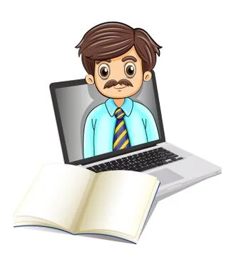 A computer with a man and an empty notebook Stock Illustration