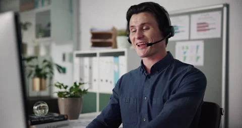 Computer, man and talking with headset in call center for product advice, lead Stock-Footage 316762783
