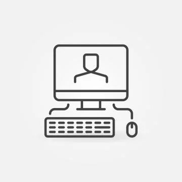 Computer with Man on Screen linear vector concept icon 스톡 일러스트