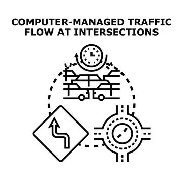 Computer managed traffic flow improving urban transportation Illustration